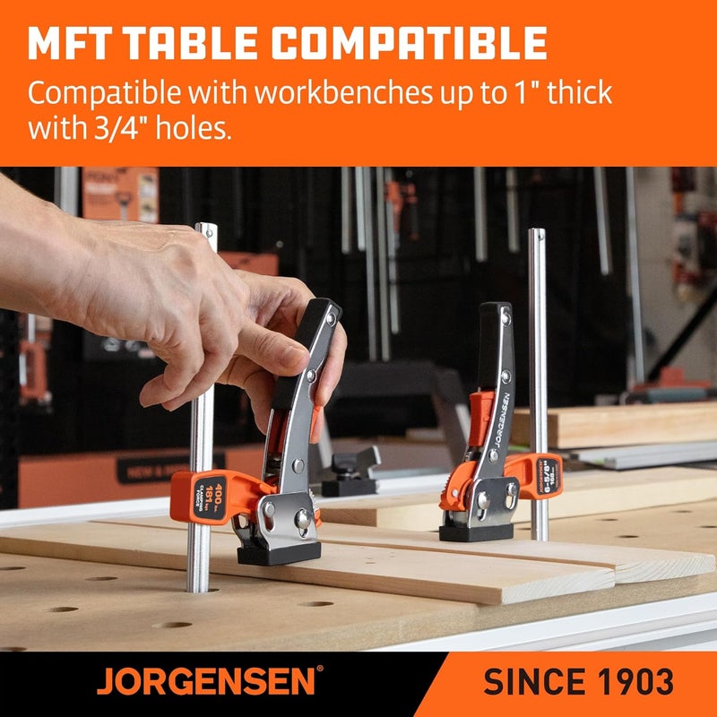Jorgensen 6-5/8" Ratcheting Table Clamps, Quick Release Track Saw Clamps, Guide Rail Clamp for MFT Table and Guide Rail System, 2-7/8" Throat Depth, 400lbs Load Limit, 2 Pack - Image 5